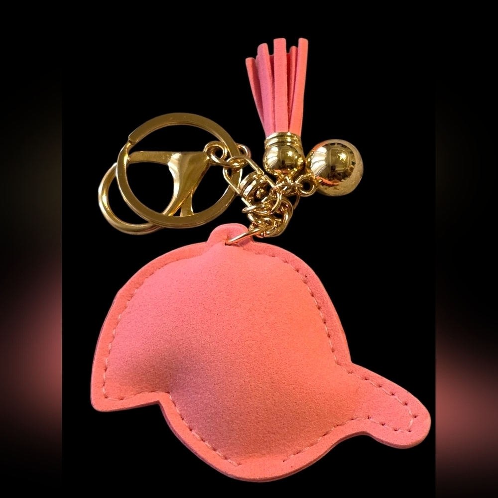 Pink Rhinestone Baseball Cap Bag Charm Keychain - Picture 2 of 2